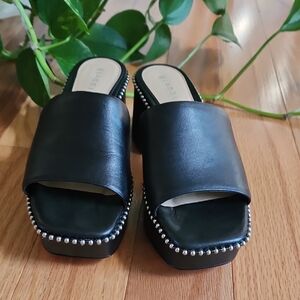 Gianni Bini Black Leather Studded Clogs